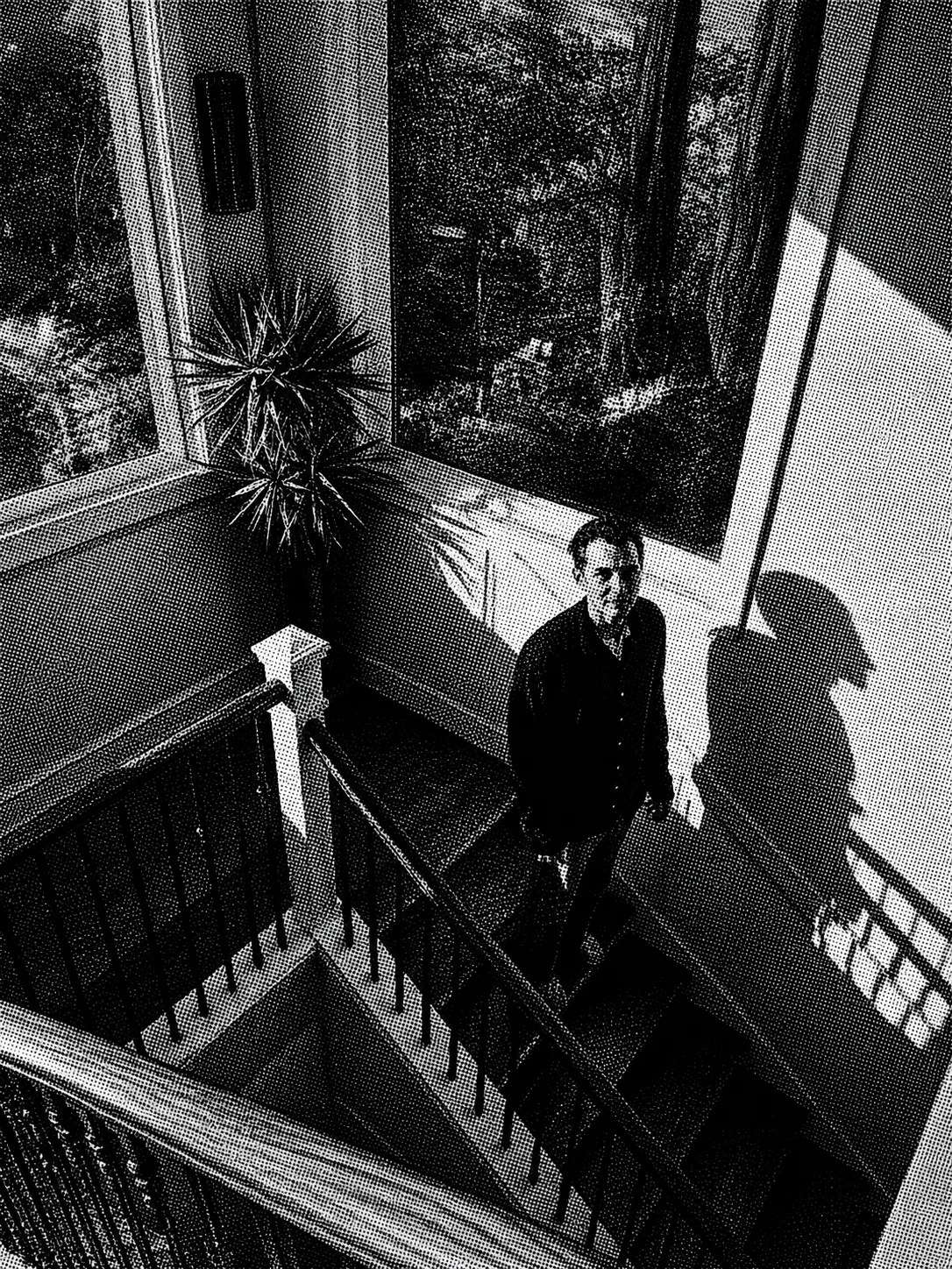 Halftone portrait on a staircase